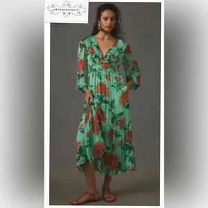 Anthropologie Green Floral Dress